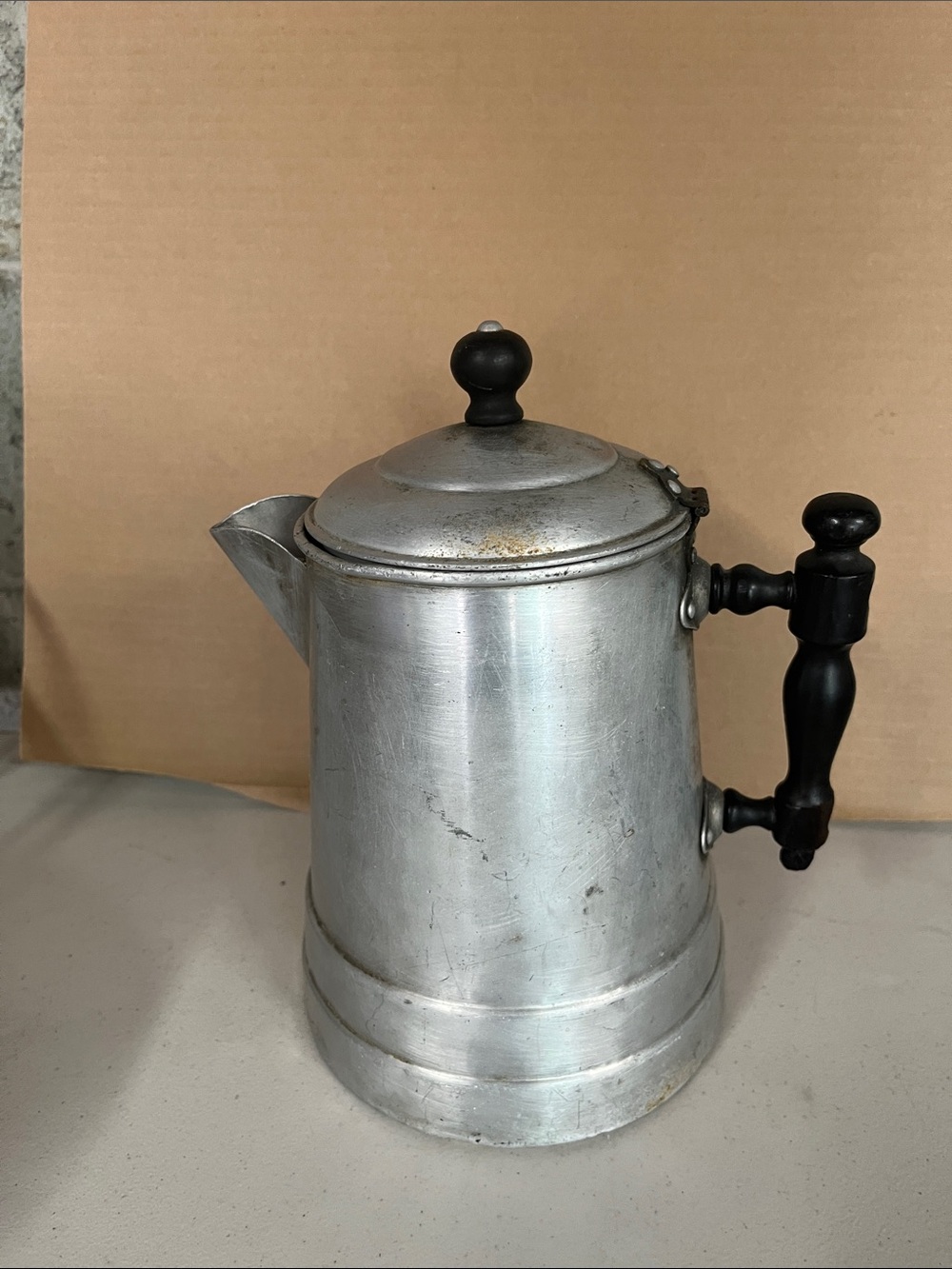 Vintage Wearever Aluminum Coffee Pot with Black Wood Handle